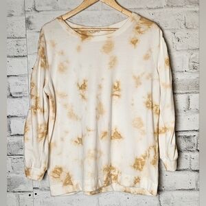 Anthropologie Jane & Delancey Tie-Dye Ruched Sleeve Cream Sweatshirt L